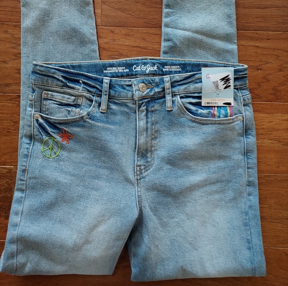 New Girls Cat & Jack Peace Sign Jeans Size 16 - Picture 2 of 5